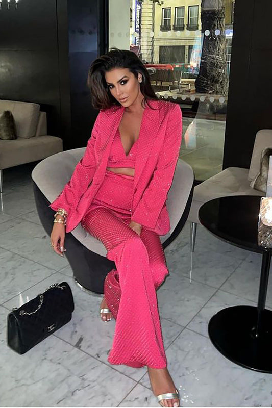 Giselle Hot Pink Embellished Blazer Set