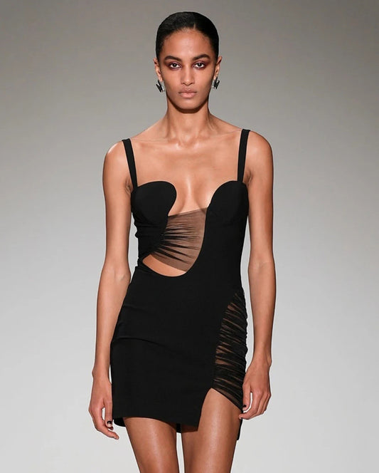 Gina Black Sleeveless Bandage Mesh Mini Dress