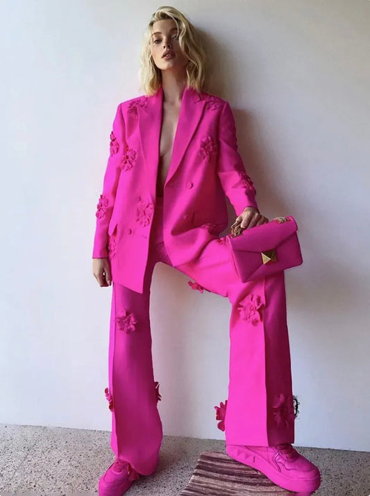 Irina Blazer-Set mit Blumenverzierung in Pink 