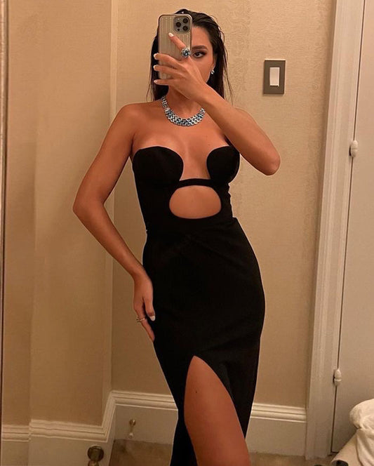 Ksenia Black Strapless High Slit Maxi Dress