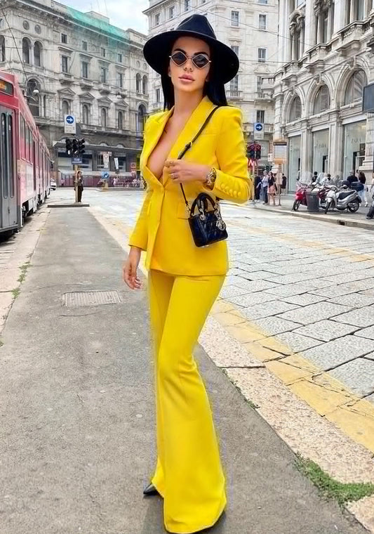 Sophia Yellow Long Sleeve Blazer Suit